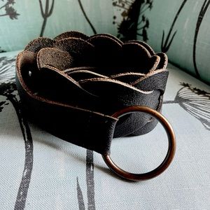 Vintage 90’s Black Leather Wide Belt Hip Woven Womens M/L   3"wide